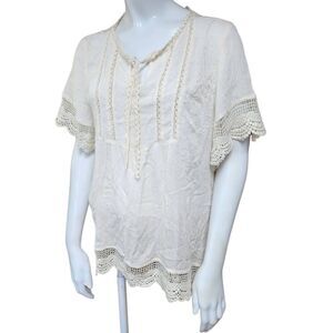 Listicle Cream Blouse With Crocheted Accents (M)